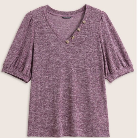 BloomChic Plus Size 2XL Heather Button Detail Puff Sleeve T-shirt us18-20 - Picture 4 of 5